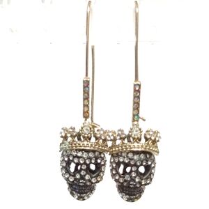 Gothic Skull Crown Gold and Silver Dangle Drop Earrings with Crown Queen King